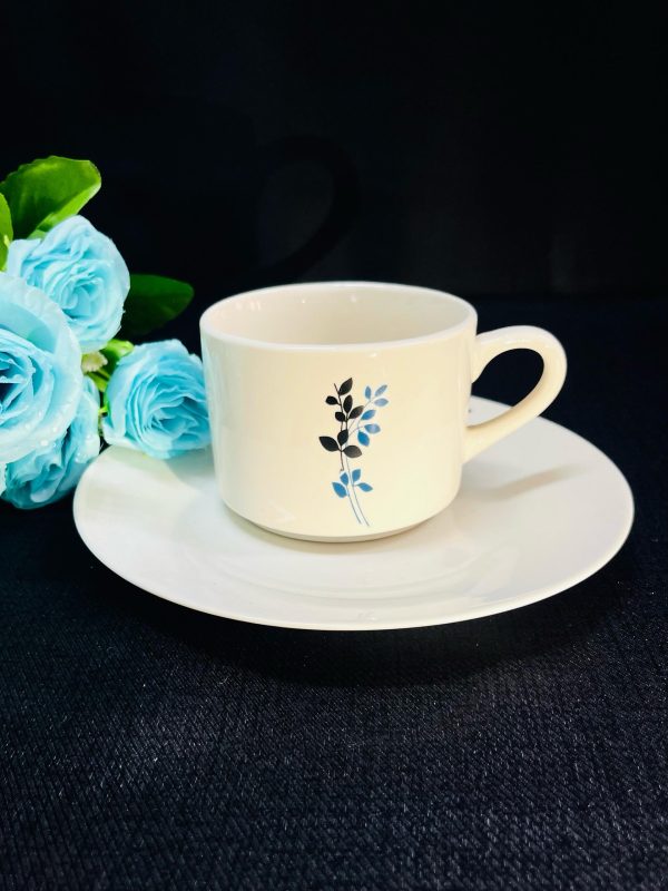 Juego de taza de Te 220ml C/plato flores azules y negras