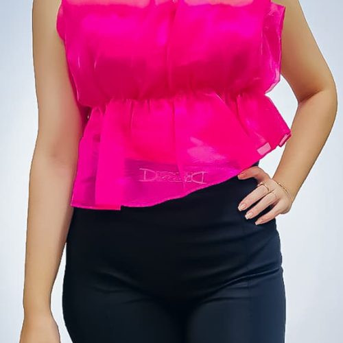 Blusa corta de organza sin tirantes con ribete de volantes en capas para mujer