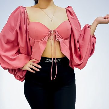 Blusa corta sexy con hombros descubiertos para mujer, cuello halter, mangas abombadas, corte ajustado, para verano, otoño, ropa urbana