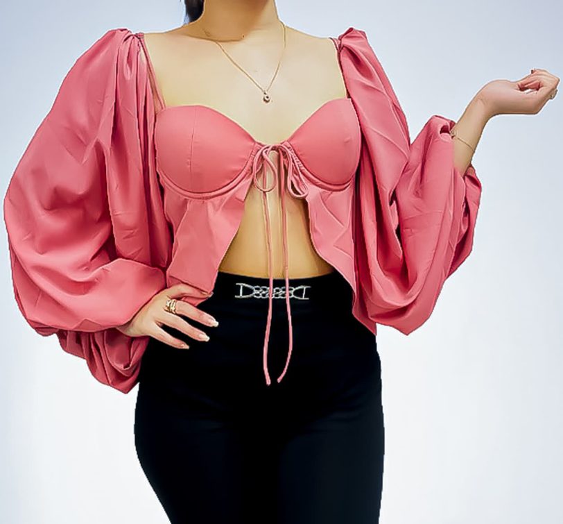 Blusa corta sexy con hombros descubiertos para mujer, cuello halter, mangas abombadas, corte ajustado, para verano, otoño, ropa urbana