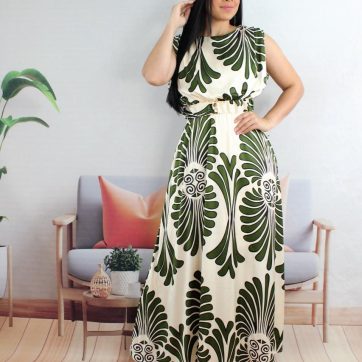 Vestido cóctel largo con cinturón