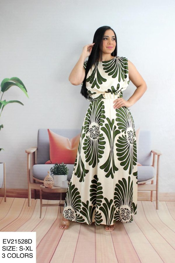 Vestido cóctel largo con cinturón