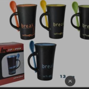 Juego de 4 tazas y cucharas de cerámica Haus und Deko, tamaño XL