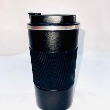 Taza de café aislada con tapa a prueba de fugas. Inoxidable al vacío de doble pared (negro, 17.2 fl)