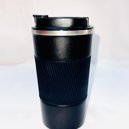 Taza de café aislada con tapa a prueba de fugas. Inoxidable al vacío de doble pared (negro, 17.2 fl)