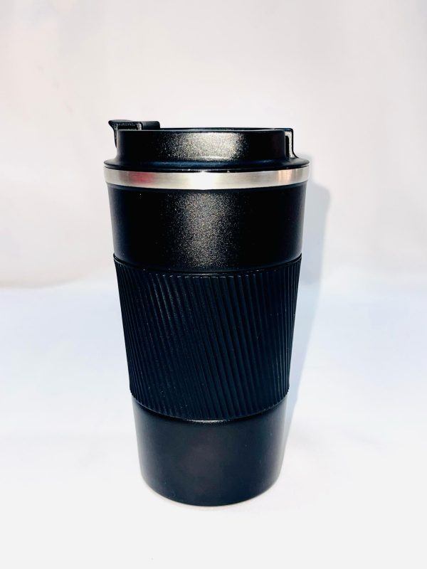 Taza de café aislada con tapa a prueba de fugas. Inoxidable al vacío de doble pared (negro, 17.2 fl)
