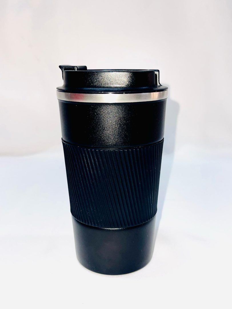 Taza de café aislada con tapa a prueba de fugas. Inoxidable al vacío de doble pared (negro, 17.2 fl)
