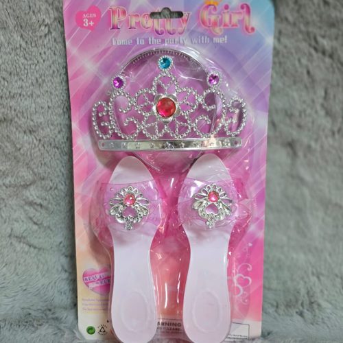 Juego de zapatos de cristal de princesa y joyería de simulación, kit de juego de rol de princesa de Halloween para niñas, juego con zapatos de tacón, corona