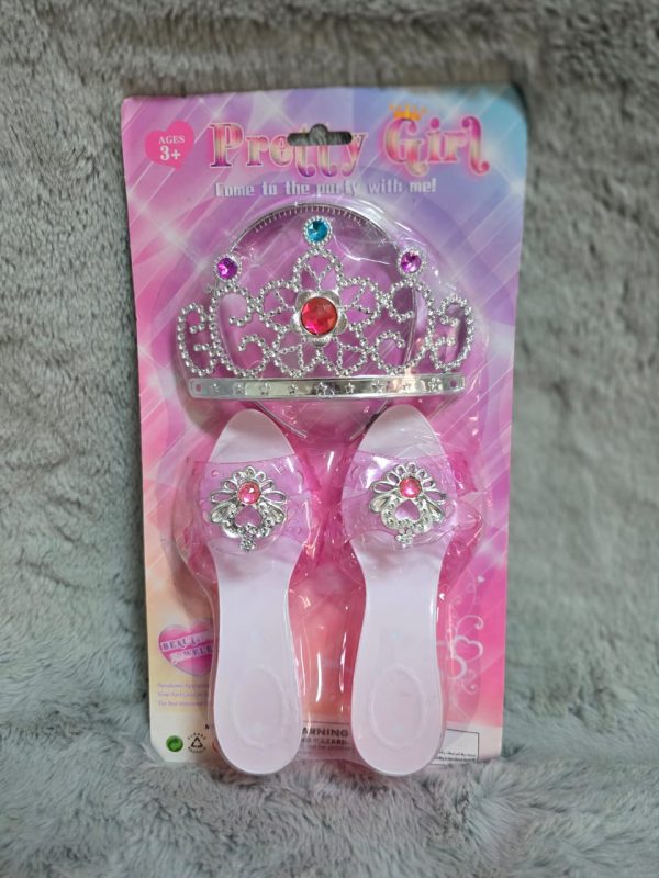 Juego de zapatos de cristal de princesa y joyería de simulación, kit de juego de rol de princesa de Halloween para niñas, juego con zapatos de tacón, corona