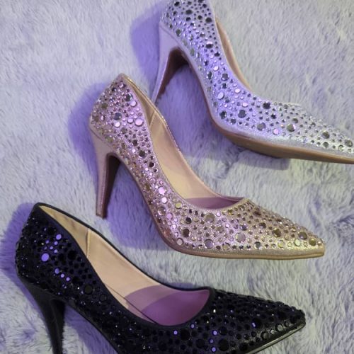 Tacones altos para mujer, con lentejuelas, puntiagudos, tacones de aguja.