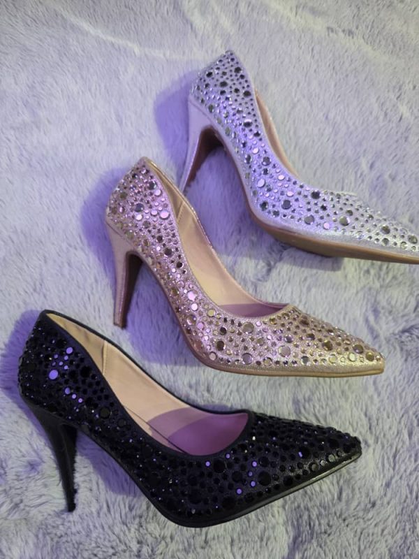 Tacones altos para mujer, con lentejuelas, puntiagudos, tacones de aguja.