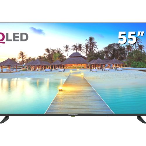 Tv 55” qled smart c/dvb-t2, sin marco, dolby audio, android 14, 4k, conexión de red inalámbrica