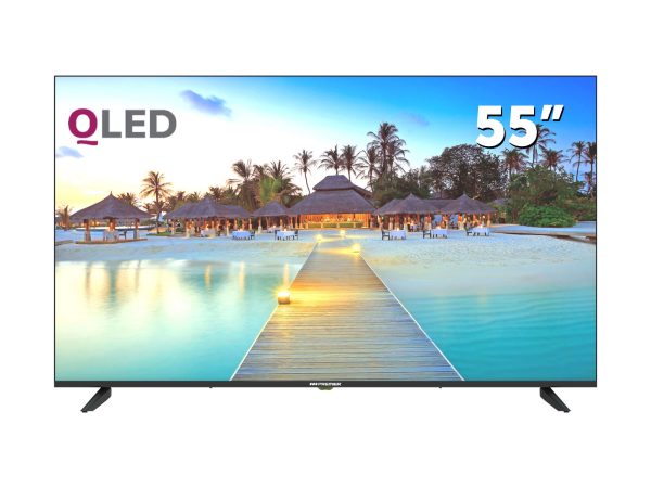 Tv 55” qled smart c/dvb-t2, sin marco, dolby audio, android 14, 4k, conexión de red inalámbrica