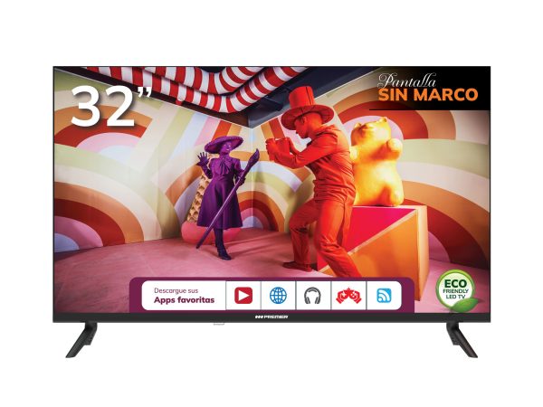 Tv 32” hd smart c/dvb-t2, android, sin marco, conexion inteligente