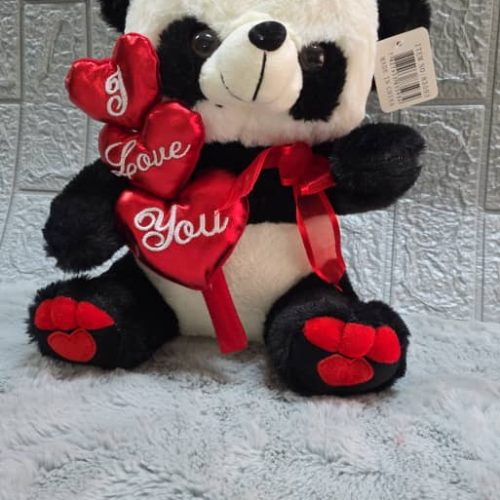 Panda de peluche con corazones rojos y lazo, regalo de 30 cm