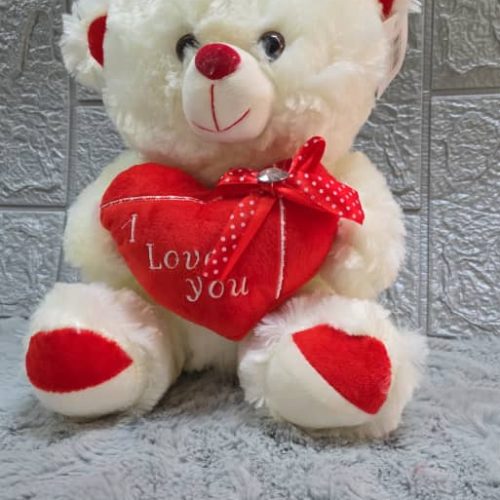 Oso de peluche suave de peluche de regalo con corazón de pana roja de 27cm (crema)