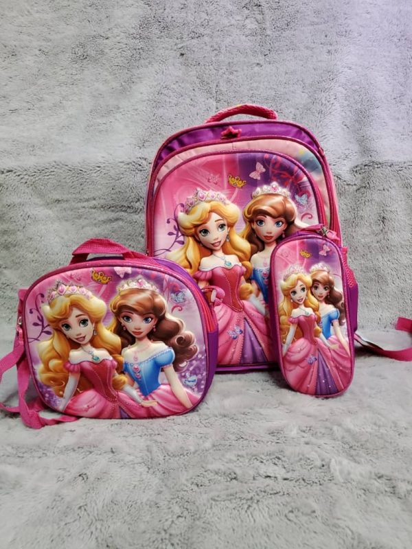Mochila escolar + lonchera y lapicera con diseño de princesas de Disney