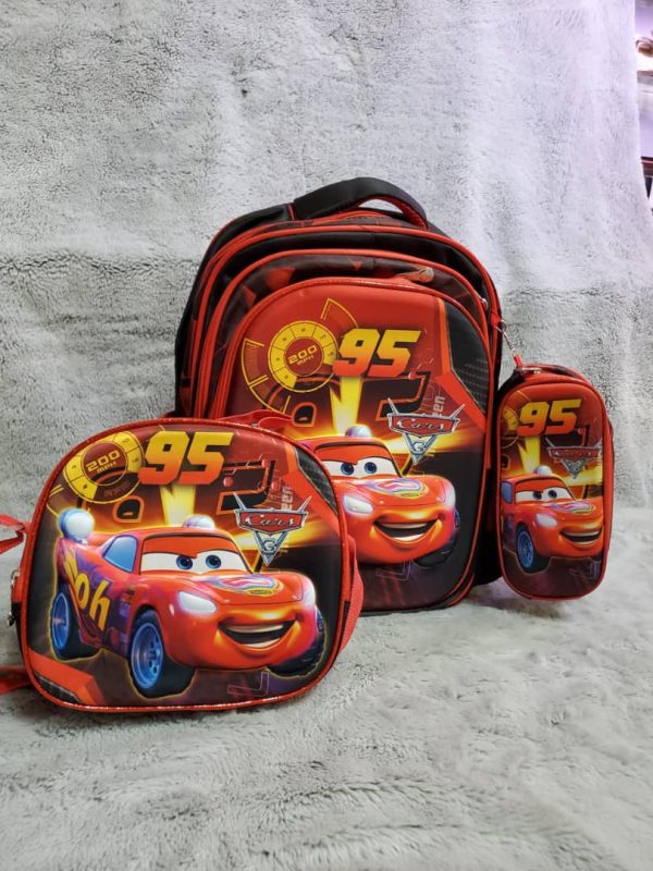 Mochila escolar + lonchera y lapicera con diseño de Rayo McQueen