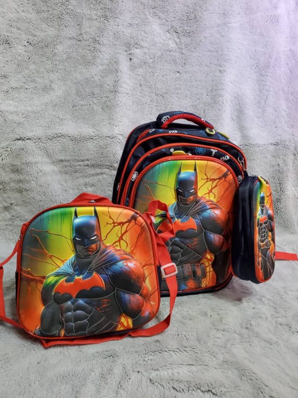 Mochila escolar + lonchera y lapicera con diseño de Batman