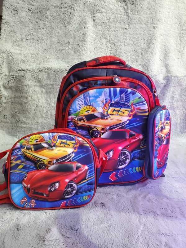 Mochila escolar + lonchera y lapicera con diseño de Street Race