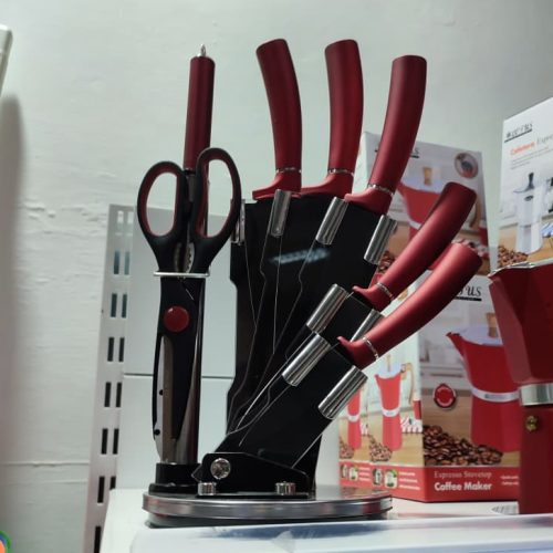 Juego de cuchillos de cocina profesional de 8 piezas Berlinger Haus BH-2562 Burgundy con soporte giratorio de 360°.