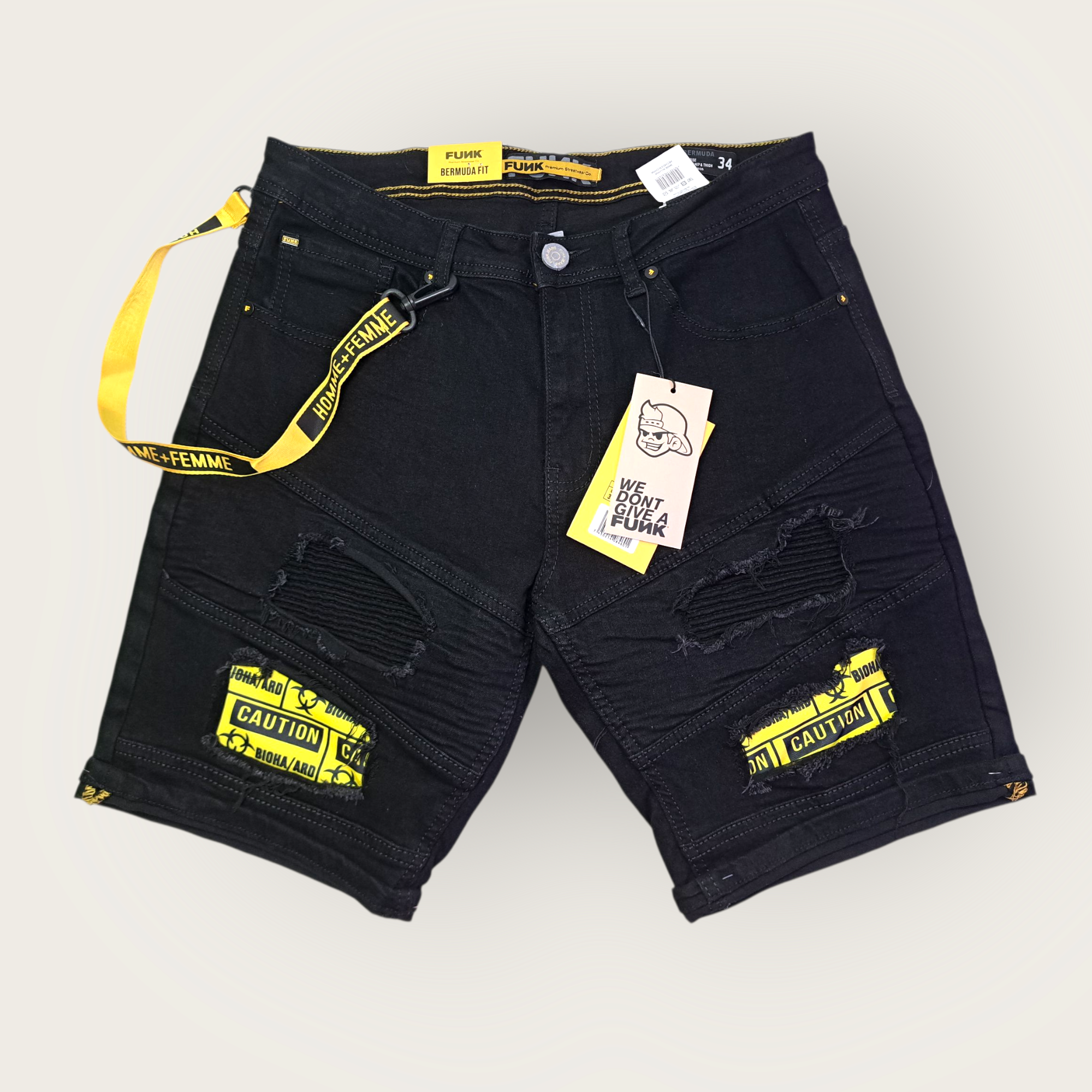 Shorts de mezclilla rasgados con estampas y cinta de adorno - Imagen 2