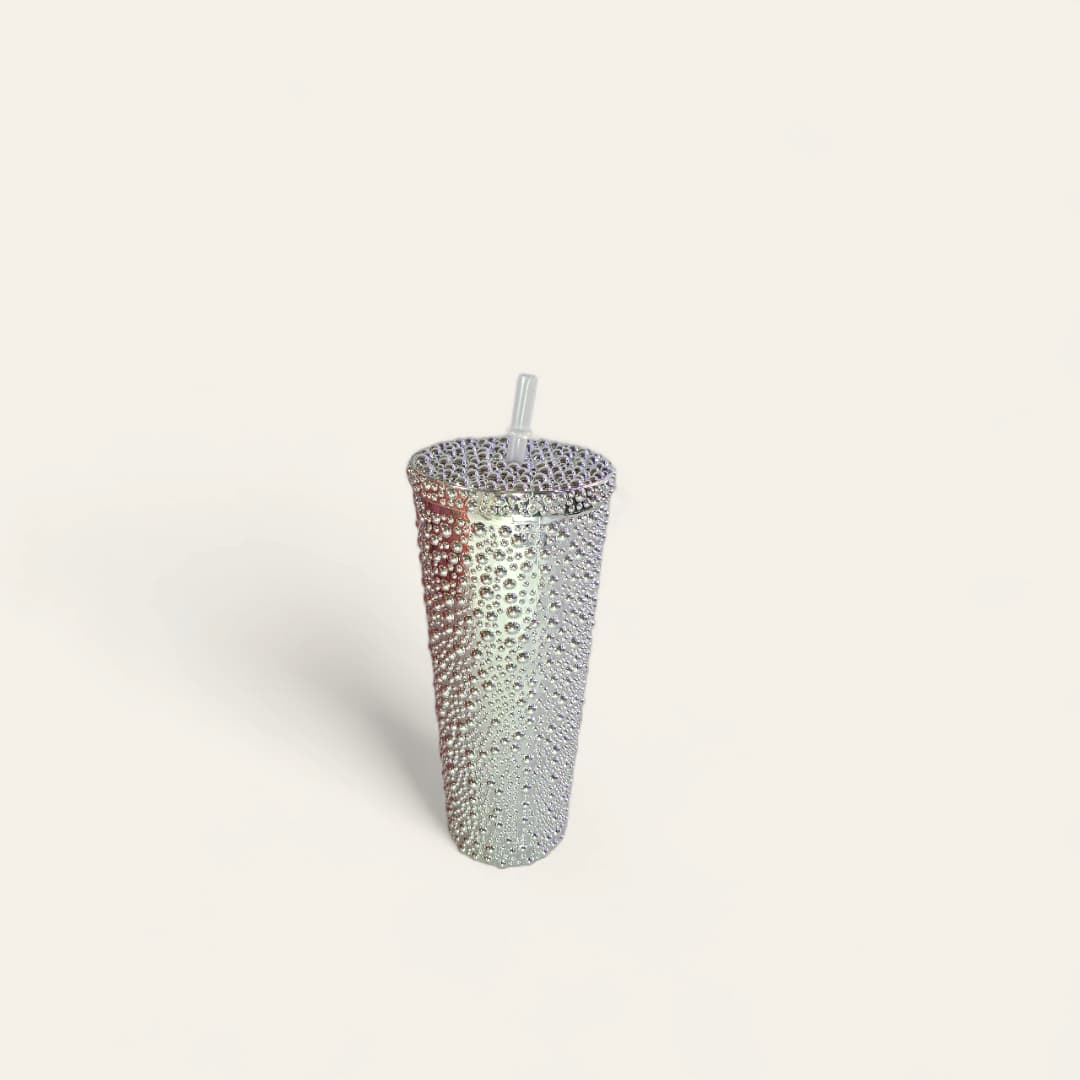 Vasos de acero inoxidable con tapa y pajita 500ml, aislamiento de doble pared con purpurina de diamante - Imagen 2