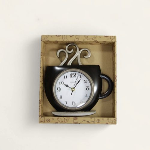 Reloj de pared con taza de té, color negro