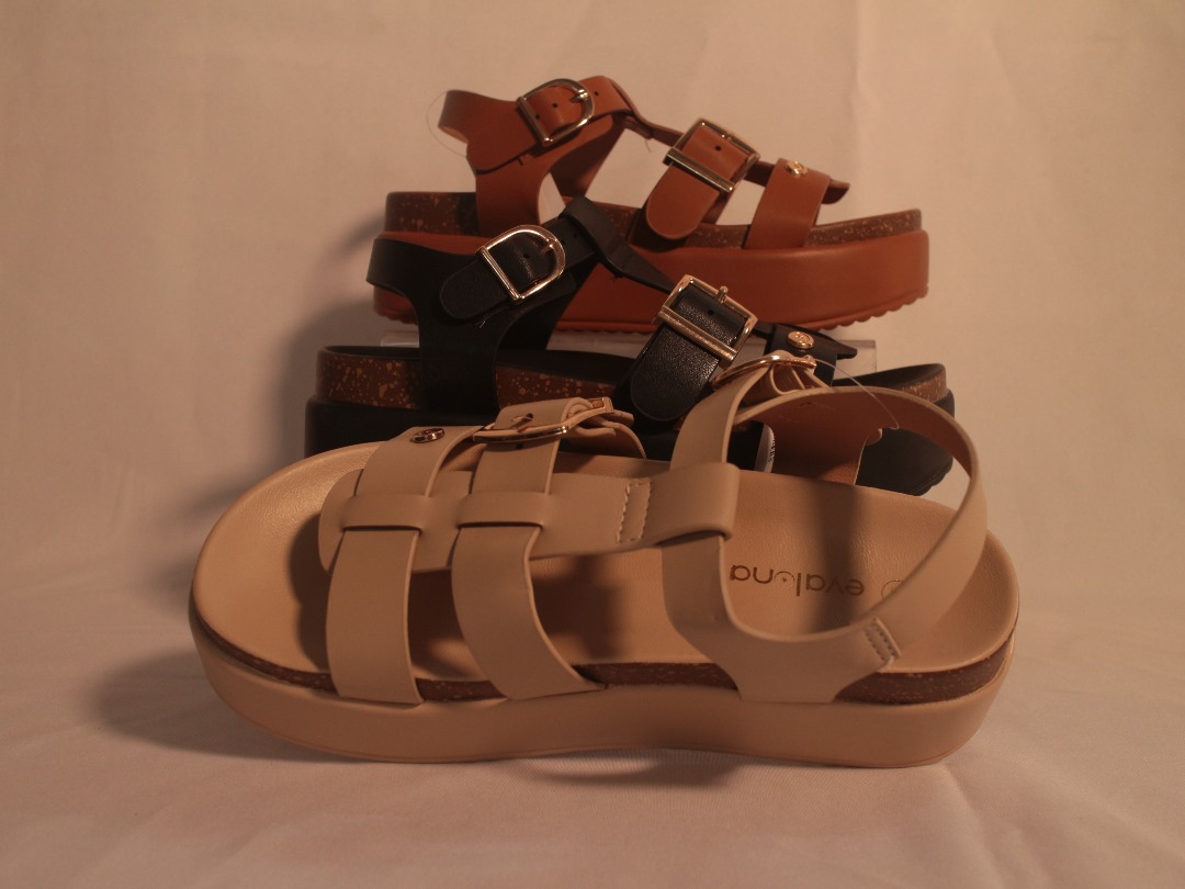 Sandalias de 3 bandas, doble hebilla para mujer