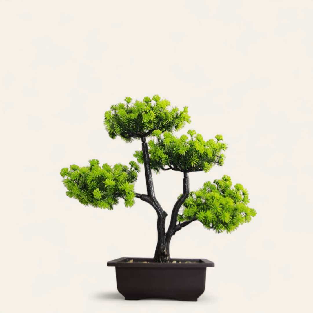 Bonsái artificial de ciprés en una maceta negra - Imagen 2