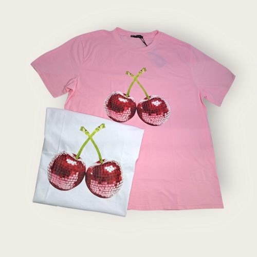 Camiseta manga corta con diseño de cerezas