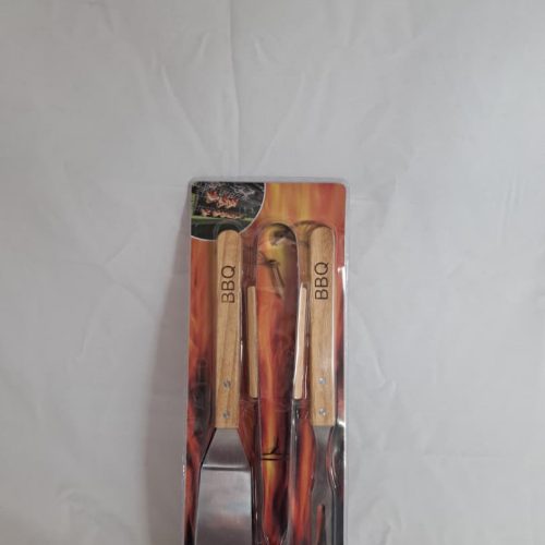 Det de 3 utensilios de barbacoa. Incluye una espátula, un tenedor y unas pinzas