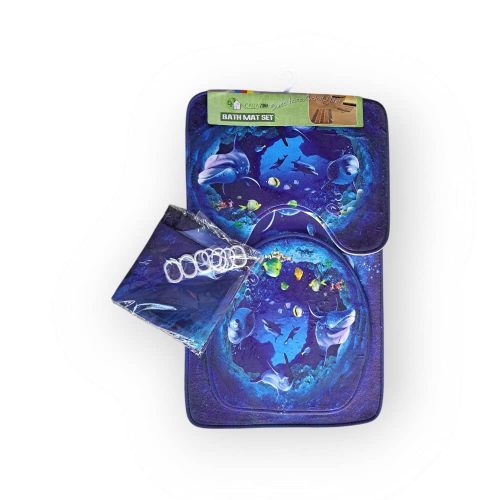 Juego de alfombras de baño, incluye, aros para cortina, alfombra para tapa de taza, alfombra para taza de baño, alfombra para entrada del baño.