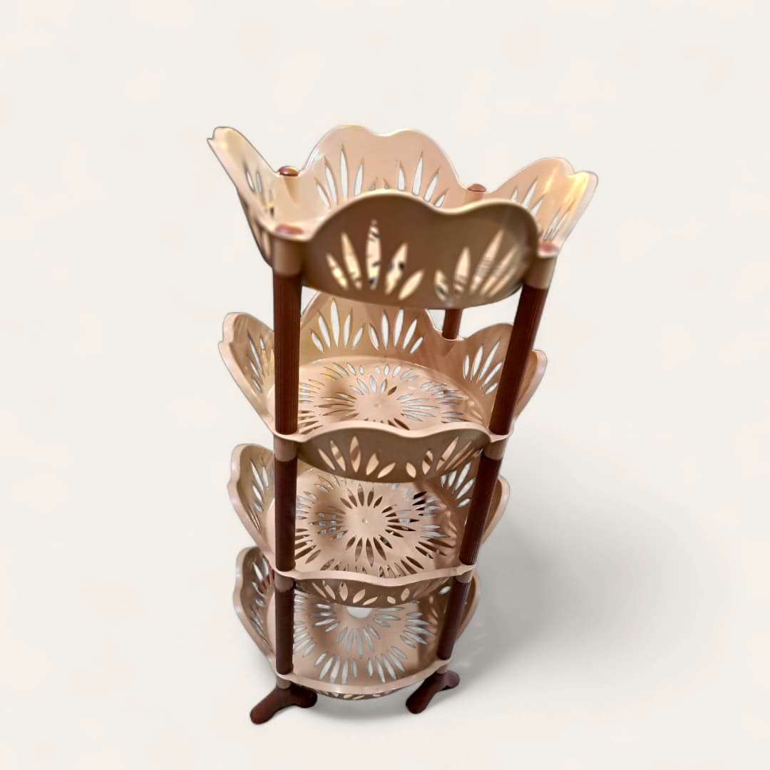 Estante grande de 4 niveles para cesta | Redondo | Almacenamiento y organizador | Cocina | Baño | Lavandería | Oficina | Bueno para alimentos y suministros de cocina