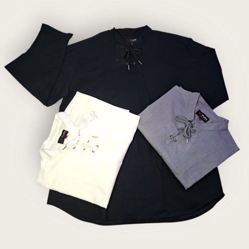 Camiseta casual de lino de manga larga para hombre, cuello en V, con cordones, para yoga, playa