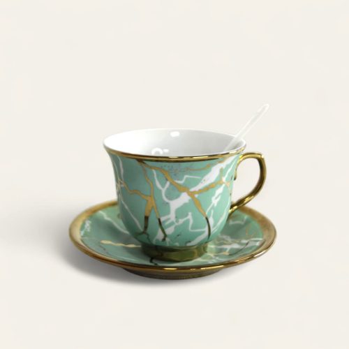 Juego de taza de café o té de cerámica, que incluye una taza, un platillo y una cuchara. (2u)