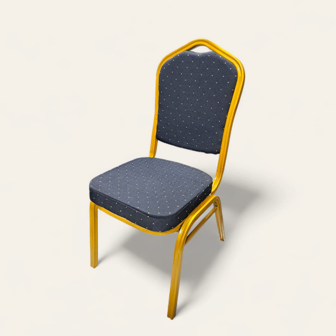 Silla de banquete apilable con respaldo de cúpula en tela estampada rojo, marco dorado - Imagen 2