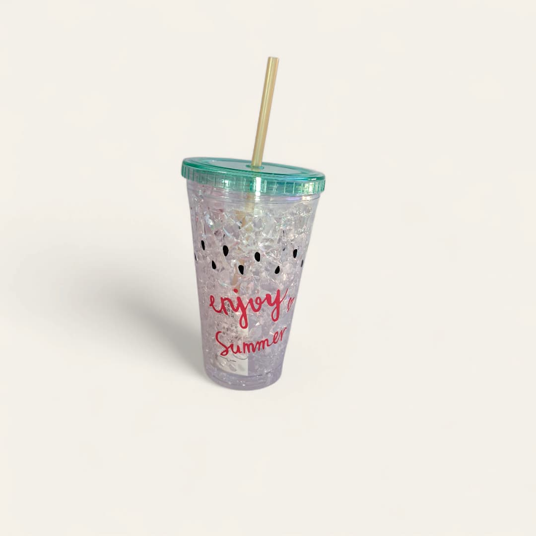 vaso de doble pared de 11oz con tapa y pajita, vasos de acrílico con aislamiento - Imagen 2